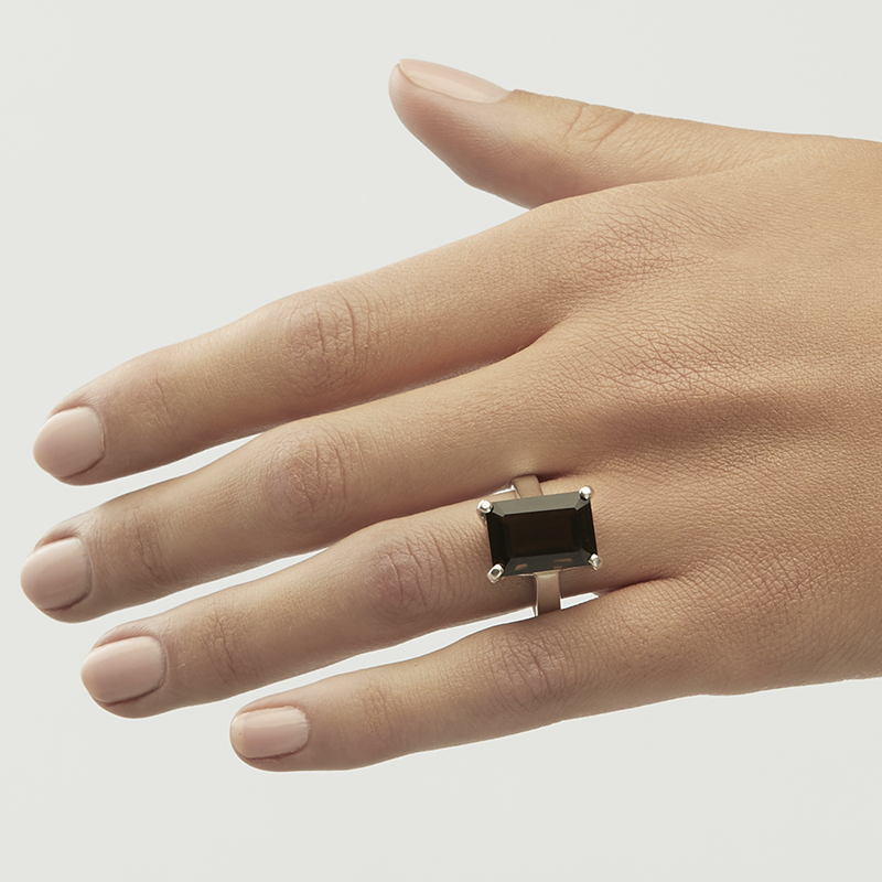 Square smoky deals quartz ring