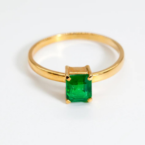 Green Emerald Gold Delicate Emerald Cut Ring (.84ct)