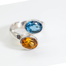 Load image into Gallery viewer, Swiss Blue Topaz &amp; Yellow Citrine Silver Toi Et Moi Cut Ring (1.76ct)