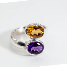 Load image into Gallery viewer, Yellow Citrine &amp; Purple Amethyst Silver Toi Et Moi Cut Ring (1.76ct)