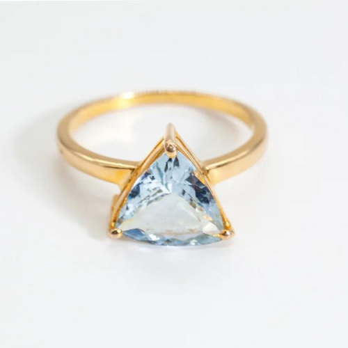 Blue Aquamarine Gold Trillion Cut Ring (3.5ct)