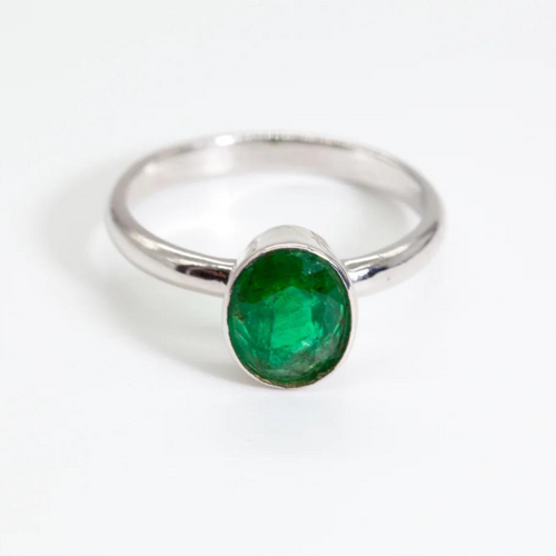 Green Emerald White Gold Oval Cut Bezel Ring (1.99ct)