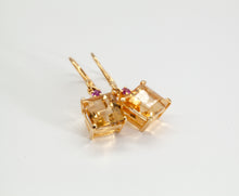 Load image into Gallery viewer, Yellow Citrine &amp; Ruby 14ct Gold Elizabeth Shepherd Hook Earrings