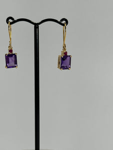 Purple Amethyst & Ruby 14ct Gold Elizabeth Shepherd Hook Earrings