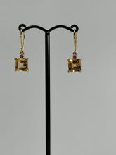 Load image into Gallery viewer, Yellow Citrine &amp; Ruby 14ct Gold Elizabeth Shepherd Hook Earrings