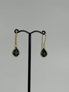 London Blue Topaz 14ct Gold Maya Shepherd Hook Earrings