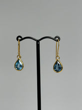 Load image into Gallery viewer, Swiss Blue Topaz 14ct Gold Maya Shepherd Hook Earrings