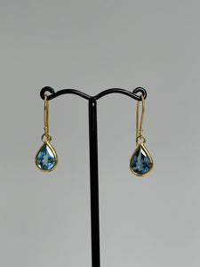 Swiss Blue Topaz 14ct Gold Maya Shepherd Hook Earrings