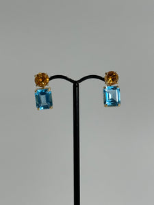 Yellow Citrine & Swiss Blue Topaz Gold Louise Drop Earrings