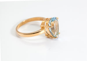 Blue Aquamarine Gold Pear Cut Ring (4.46ct)- SOLD