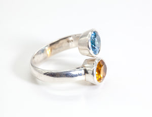 Swiss Blue Topaz & Yellow Citrine Silver Toi Et Moi Cut Ring (1.76ct)