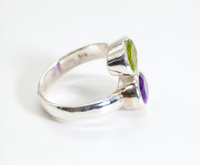 Load image into Gallery viewer, Green Peridot &amp; Purple Amethyst Silver Toi Et Moi Cut Ring (1.76ct)