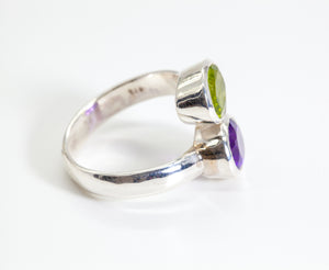 Green Peridot & Purple Amethyst Silver Toi Et Moi Cut Ring (1.76ct)