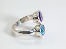 Load image into Gallery viewer, Purple Amethyst &amp; Swiss Blue Topaz Silver Toi Et Moi Cut Ring (1.76ct)- SOLD