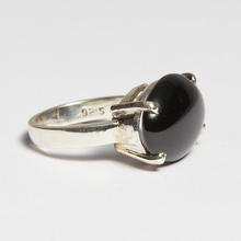 Load image into Gallery viewer, Black Onyx Silver Side Mounted Oval Cut Ring (8.2ct)