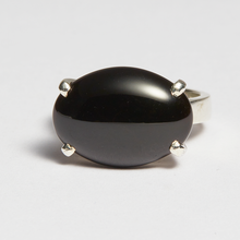 Load image into Gallery viewer, Black Onyx Silver Side Mounted Oval Cut Ring (8.2ct)