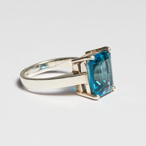 Swiss Blue Topaz Silver Cushion Cut Ring (5.74ct - 7.18ct)