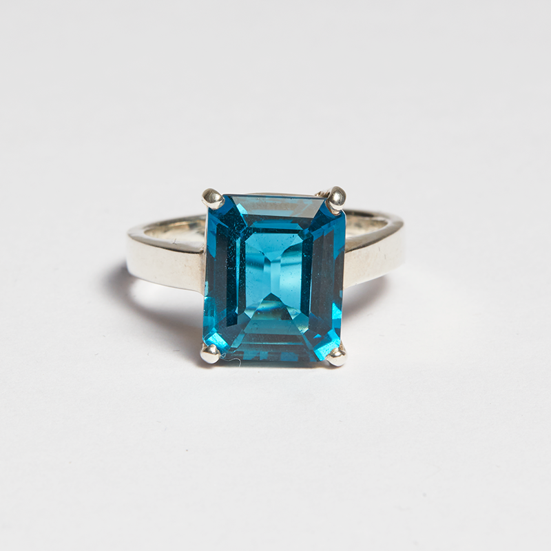 Swiss Blue Topaz Silver Cushion Cut Ring (5.74ct - 7.18ct)