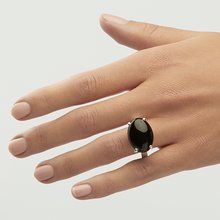 Load image into Gallery viewer, Black Onyx Silver Side Mounted Oval Cut Ring (8.2ct)