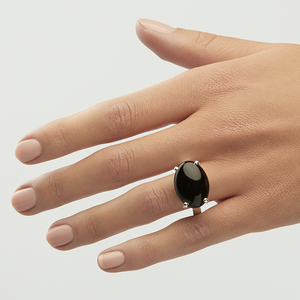 Black Onyx Silver Side Mounted Oval Cut Ring (8.2ct)