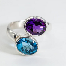 Load image into Gallery viewer, Purple Amethyst &amp; Swiss Blue Topaz Silver Toi Et Moi Cut Ring (1.76ct)- SOLD