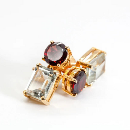 Red Garnet & Green Amethyst 14ct Gold Louise Drop Earrings