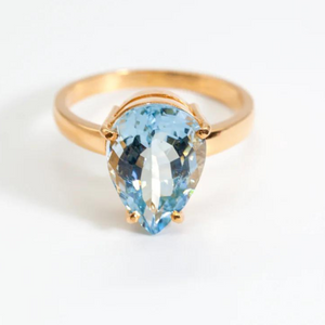 Blue Aquamarine Gold Pear Cut Ring (4.46ct)- SOLD