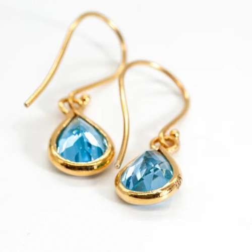 Swiss Blue Topaz 14ct Gold Maya Shepherd Hook Earrings