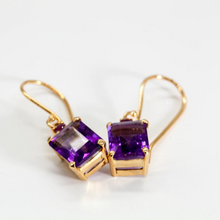 Load image into Gallery viewer, Purple Amethyst &amp; Ruby 14ct Gold Elizabeth Shepherd Hook Earrings