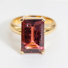 Load image into Gallery viewer, Pink Tourmaline Gold Emerald Cut Ring (7.57ct)