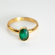 Load image into Gallery viewer, Green Emerald Gold Oval Cut Bezel Ring (1.24ct - 1.28ct)