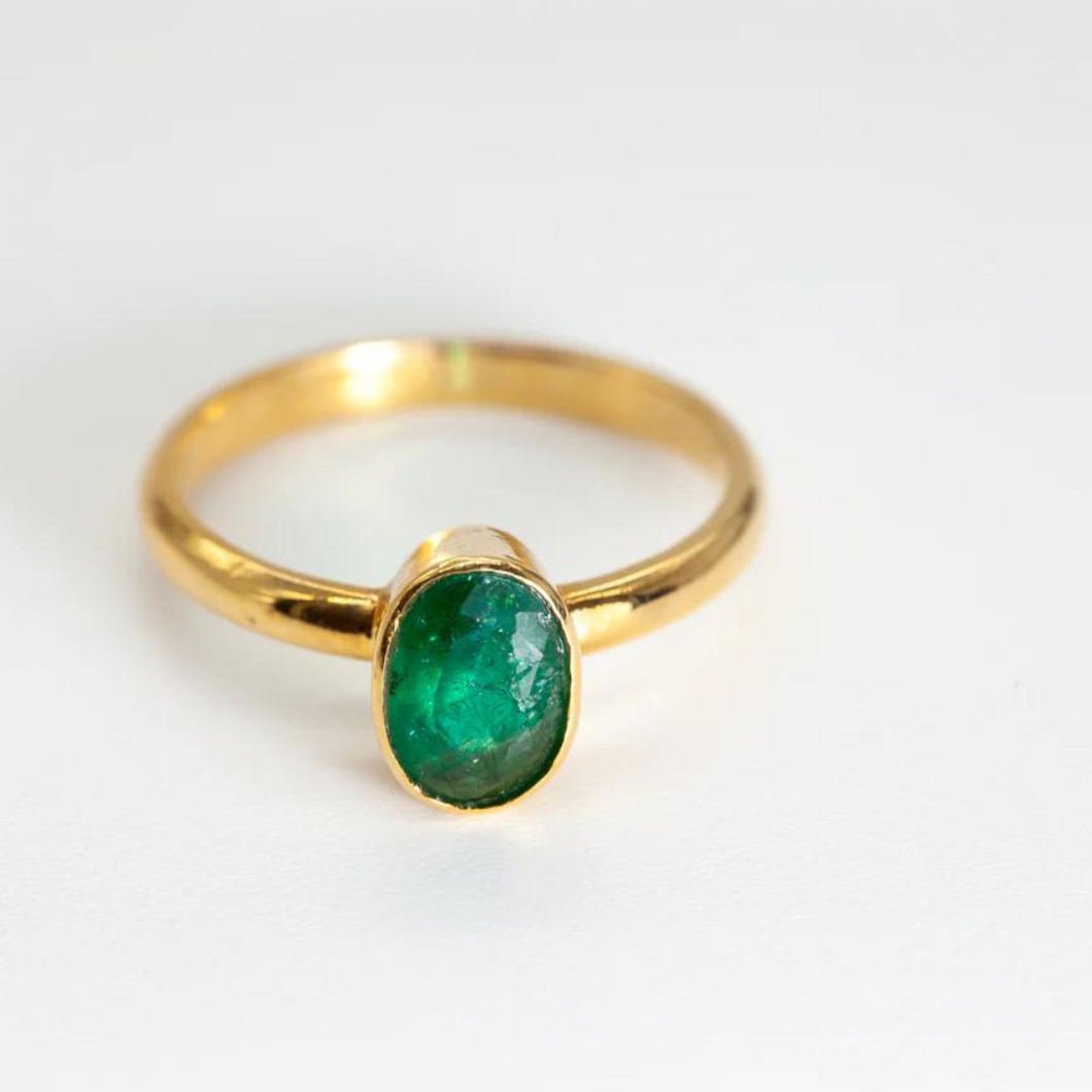 Green Emerald Gold Oval Cut Bezel Ring (1.24ct - 1.28ct)