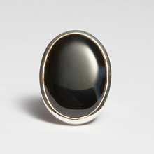 Load image into Gallery viewer, Black Onyx Silver Oval Cut Bezel Ring (8.26ct - 27.52ct)