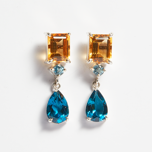 Yellow Citrine & London Blue Topaz Silver Lola Drop Earrings