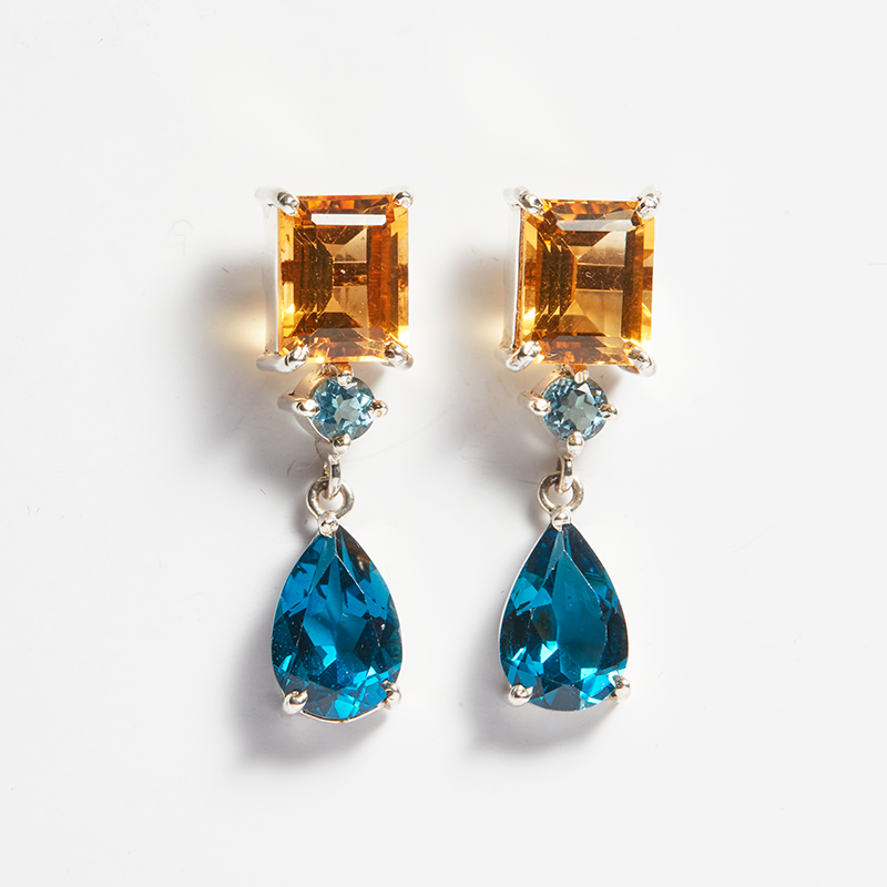 Yellow Citrine & London Blue Topaz Silver Lola Drop Earrings