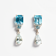 Load image into Gallery viewer, Swiss Blue Topaz &amp; Blue Aquamarine Silver Lola Drop Earrings