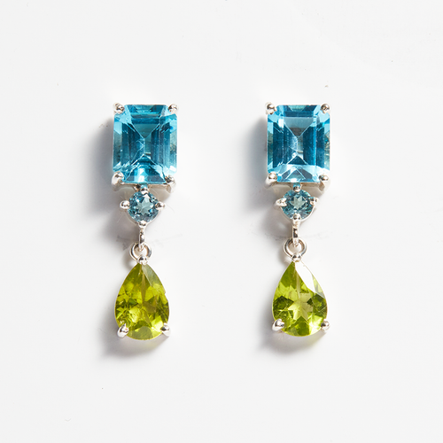 Swiss Blue Topaz & Green Peridot Silver Lola Drop Earrings