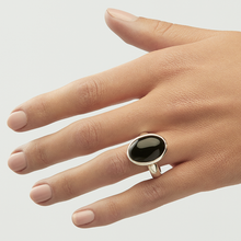 Load image into Gallery viewer, Black Onyx Silver Oval Cut Bezel Ring (8.26ct - 27.52ct)