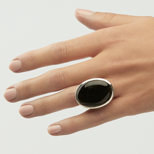 Load image into Gallery viewer, Black Onyx Silver Oval Cut Bezel Ring (8.26ct - 27.52ct)