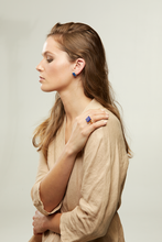 Load image into Gallery viewer, Blue Lapis Lazuli Silver Princess Cut Bezel Sofia Studs