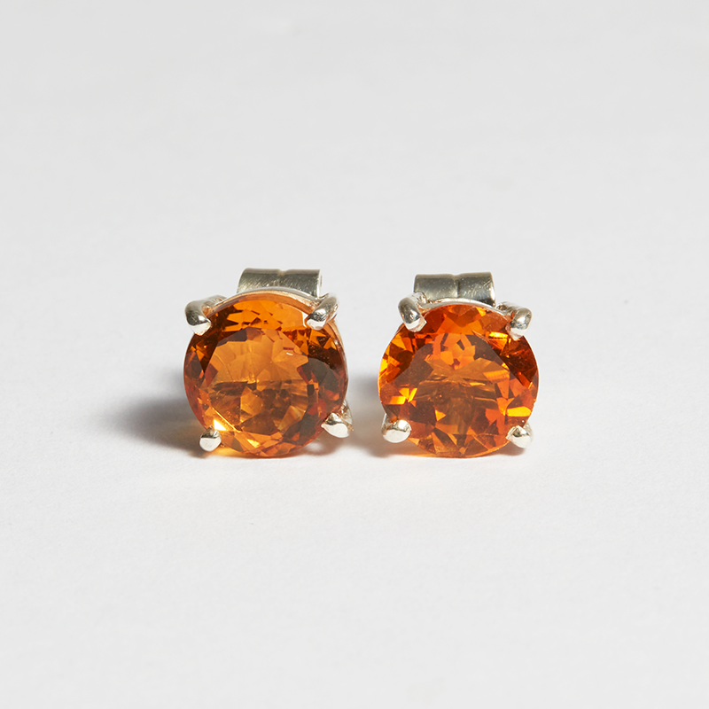 Yellow Citrine Silver Round Cut Sofia Stud Earrings