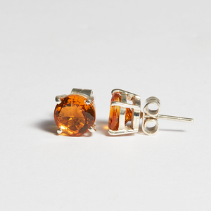 Yellow Citrine Silver Round Cut Sofia Stud Earrings