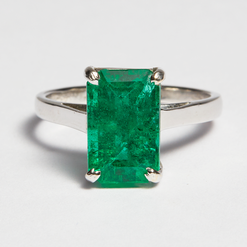 Green Emerald White Gold Emerald Cut Ring (3.88ct)