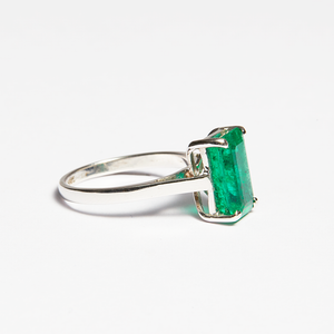 Green Emerald White Gold Emerald Cut Ring (3.88ct)