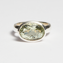 Load image into Gallery viewer, Green Amethyst Silver Side Mounted Oval Cut Bezel Ring (6.58ct - 6.74ct)