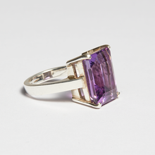 Load image into Gallery viewer, Purple Amethyst Silver Emerald Cut Ring (14.51ct)