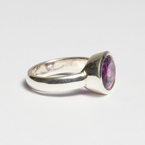 Purple Amethyst Silver Side Mounted Oval Cut Bezel Ring (5.56ct)-SOLD