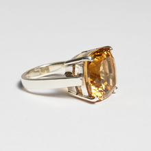 Load image into Gallery viewer, Green Amber Quartz Silver Cushion Cut Ring (7.22ct - 14.92ct)