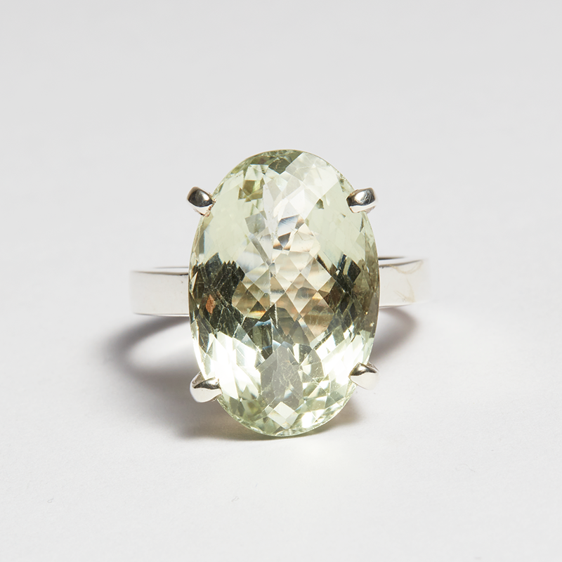 Green amethyst clearance ring with diamonds