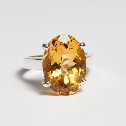 Green Amber Quartz Silver Oval Cut Ring (11.58ct - 25.94ct)